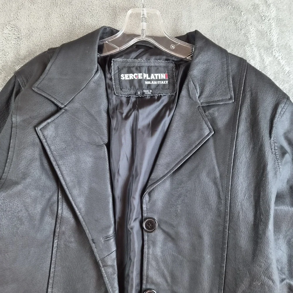 Serge Platini Blazer Jacket Small Black Genuine Leather 2 Buttons Sport Coat - Picture 5 of 16